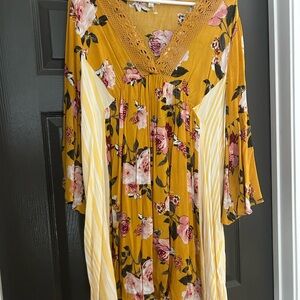 Umgee Yellow Pink Bell Sleeve Sundress